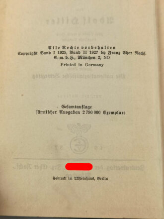 Adolf Hitler "Mein Kampf" blaue Volksausgabe von 1937, mit Widmung eines Hauptmann und Kompanie Chef von 1937.