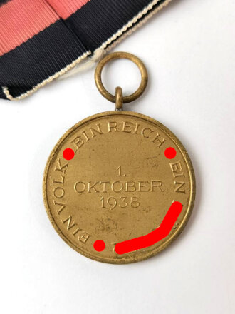 Anschlussmedaille 1. Oktober 1938 mit Band, sehr guter Zustand