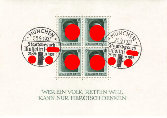 Staatsbesuch Mussolini -Hitler, Briefmarkenblock...
