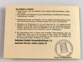 Volksbund Deutsche Kriegsgräberfürsorge e.V., Gauverband Oberrhein, Mitgliedsausweis, ausgestellt 1943