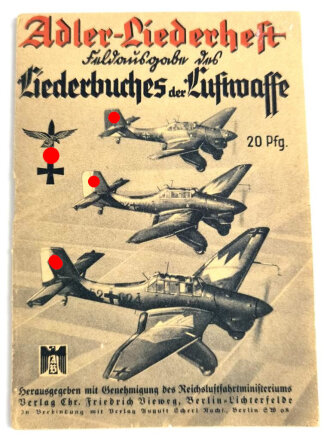 Adler-Liederheft "Liederbuches der Luftwaffe" DIN A6, 32 Seiten