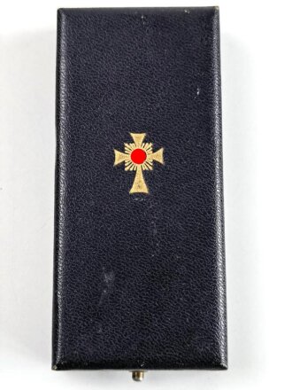 Ehrenkreuz der Deutschen Mutter ( Mutterkreuz ) in Gold im Etui, dieses mit Hersteller Paul Meybauer, Berlin, Etui schließt und öffnet, sehr guter Zustand