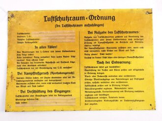 "Luftschutzraum-Ordnung" Blechschild, stark gebraucht 25 x 36cm