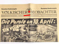 Völkischer Beobachter, kostenlose Sonderausgabe, "Die Parole am 10. April:" 1938