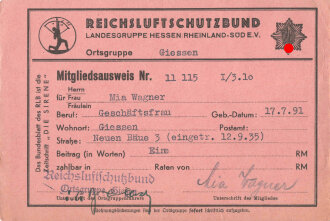 Reichsluftschutzbund Landesgruppe Hessen/Rheinland-Süd e.V. "Mitgliedsausweis"