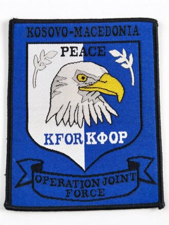 NATO, Abzeichen/ Patch " Kosovo- Macedonia " Peace KFOR " , Operation Joint Force, Rückseitig mit Kleberesten