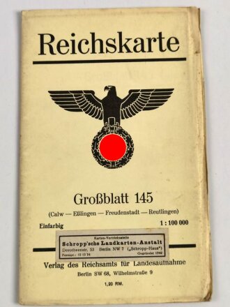 Reichskarte, Großblatt 145, Calw - Eßlingen - Freudenstadt, Reutlingen