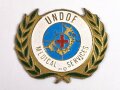 UNO, Metallabzeichen " HQ Medical Services Undof " Rückseitig mit Kleberesten