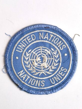 UNO / UN Friedenstruppe, Ärmelabzeichen "United Nations " badge, Rückseitig Klebereste