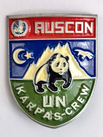 UNO Österreich, Metallabzeichen " AUSCON UN KARPAS-CREW" " Zypern- Einsatz Karpas- Crew " Gesamthöhe 55 mm