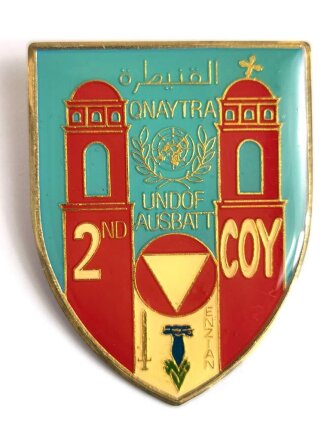 UNO Österreich, Metallabzeichen  QNAYTRA UNDOF AUSBATT 2nd Coy" " Israel / Syrien- Einsatz 2. Kompanie ( Enzian )  " Gesamthöhe 57 mm