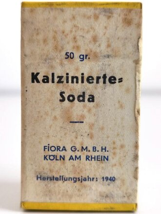 Pack "50 gr. Kalzinierte Soda"" datiert 1940