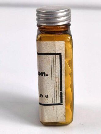 Glasbehälter " Natrium  bicarbon. Tabletten" Für Luftschutzzwecke. Datiert 1939, Höhe 9 cm