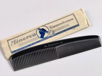 "Minerva" Gummi Kamm in der originalen Umverpackung. Gesamtlänge 20cm