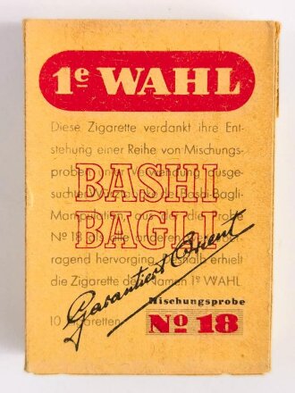 Pack " 1e Wahl No.18 " Zigaretten, ungeöffnet, Steuerbanderole mit Hakenkreuz