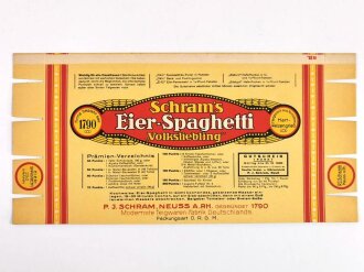 Verpackung " Schram´s Eier Spaghetti Volksliebling" Maße 14,5 x 29,5cm, unbenutztes Firmenmuster