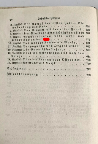 Adolf Hitler " Mein Kampf"  Ausgabe von 1938, eingeklebte Widmungsseite mit geschwärzter Widmung, sonst guter Zustand