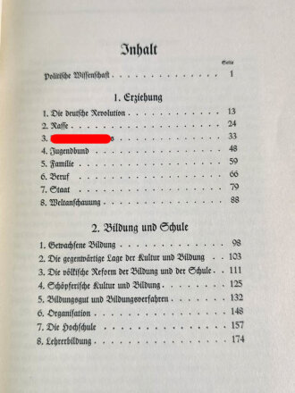 Ernst Krieg "Nationalpolitische Erziehung" datiert 1933, 186 Seiten, gebraucht