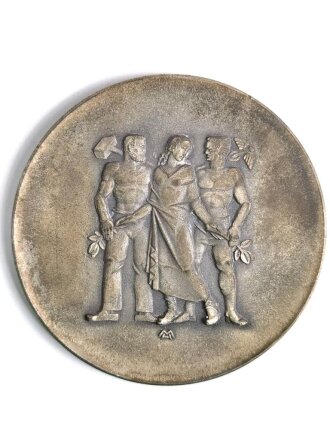 III.Reich, Medaille für langjährige Mitarbeit im Dienste der Pfälzischen Wirtschaft im Etui, Zink versilbert,  Durchmesser 79 mm