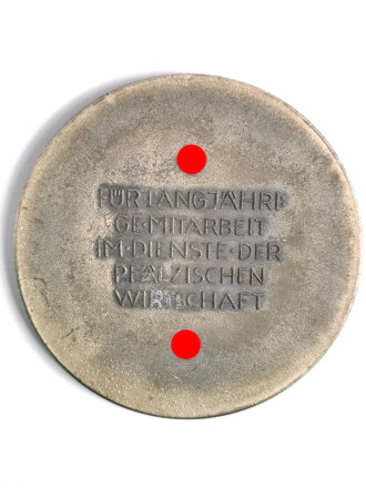 III.Reich, Medaille für langjährige Mitarbeit im Dienste der Pfälzischen Wirtschaft im Etui, Zink versilbert,  Durchmesser 79 mm