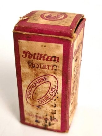 Kleine Flasche " Pelikan Stempelfarbe" in der originalen Umverpackung. Höhe 6cm