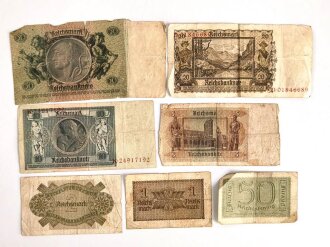 7 Reichsbanknoten aus der Zeit des 2.Weltkrieg