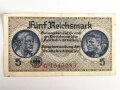 Reichsbanknote 5 Reichsmark aus der Zeit des 2.Weltkrieg