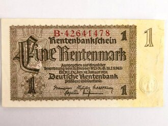 Rentenbankschein Eine Rentenmark aus der Zeit des 2.Weltkrieg