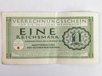 Verrechnungsschein für die deutsche Wehrmacht,  Eine Reichsmark, datiert 1944