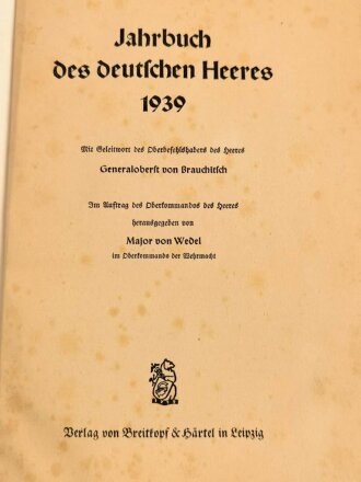 "Jahrbuch der deutschen Heeres 1939" 182 Seiten, über DIN A5, gebraucht