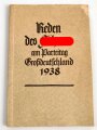 "Reden Des Führers am Parteitag Großdeutschland 1938" 80 Seiten, DIN A5, gebrauch, obere Ecke defekt