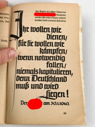 "Deutsche Fibel - Worte an Kameraden" datiert 1940, 93 Seiten, DIN A5, gebraucht