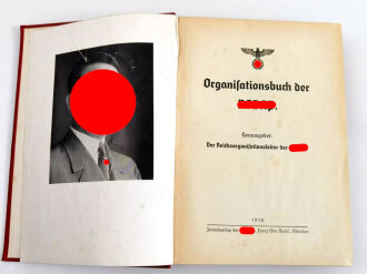 Organisationsbuch der NSDAP, Auflage 1936 , 550 Seiten, die beiden Blätter vor dem Bildnis A.H. fehlen, gebraucht