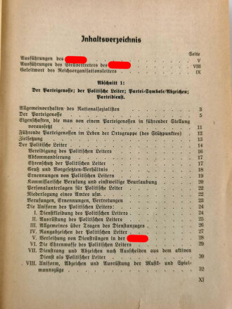 Organisationsbuch der NSDAP, Auflage 1936 , 550 Seiten, die beiden Blätter vor dem Bildnis A.H. fehlen, gebraucht