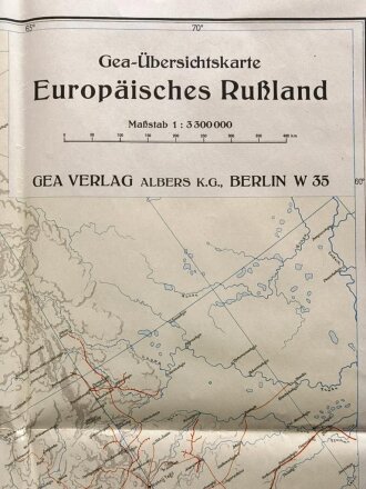 Geo-Übersichtskarte Europäisches Russland, datiert 1941, Maße: 110 x 85 cm, gebraucht