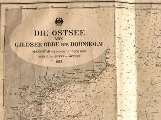 Karte "Die Ostsee von Gjedser Odde bis Bornholm1915,  Maße: 75,5 x 106 cm, Berichtigt 1930, stark gebraucht, Rückseite geklebt