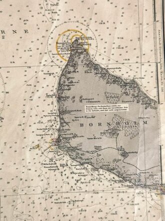 Karte "Die Ostsee von Gjedser Odde bis Bornholm1915,  Maße: 75,5 x 106 cm, Berichtigt 1930, stark gebraucht, Rückseite geklebt