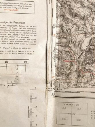 Landkarte Wehrmacht ,Frankreich, Einheitsblatt Nr. 85, Epinal,  Maße: 67 x 94 cm, stark gebraucht