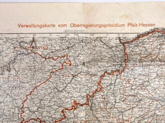 Verwaltungskarte vom Oberregierungspräsidium Pfalz-Hessen, Maße: 51,5 x 79,5 cm, gebraucht, datiert 1946