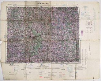 U.S. Army Air, Germany, Nürnberg Sheet M 50, Maße: 64 x 80 cm, datiert 1943, stark gebraucht