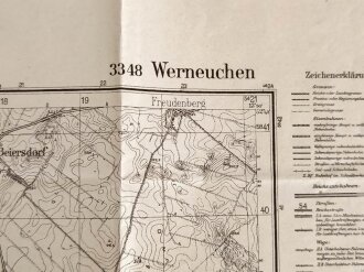 Landkarte Wehrmacht, Topgraphische Karte 3348 Werneuchen, datiert 1941, Maße: 60 x 56,5 cm, gebraucht