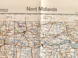 Militärgeographische Objektkarte von England, Nr. 6 Nord Midlands, datiert 1941, Maße: 74 x 99 cm