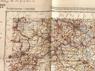 Militärgeographische Objektkarte von England, Nr. 6 Nord Midlands, datiert 1941, Maße: 74 x 99 cm