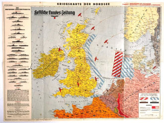 Kriegskarte der Nordsee, datiert 1940, Maße: 46 x...