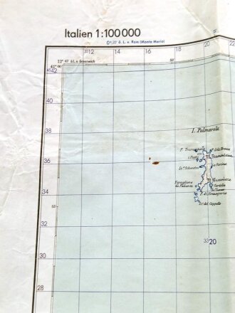 Deutsche Heereskarte "Pontinische Inseln" Italien, Maße: 70 x 79  cm, datiert: 1943, gebraucht