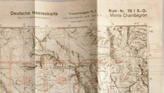 Deutsche Heereskarte "Monte Chambeyron" Italien, Maße: 48 x 45 cm, datiert 1944, gebraucht, Rückseitig bedruckt