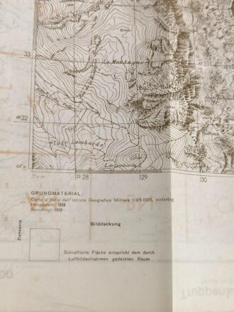 Deutsche Heereskarte "Monte Chambeyron" Italien, Maße: 48 x 45 cm, datiert 1944, gebraucht, Rückseitig bedruckt