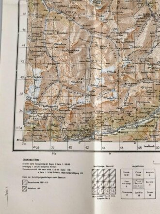 Deutsche Heereskarte "Pizzo Bernina" Italien, Maße: 48 x 45 cm, datiert 1945, gebraucht