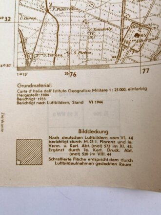Deutsche Heereskarte "Borgo Panigale" Italien, Maße: 48 x 45 cm, datiert 1944, gebraucht, Rückseitig bedruckt