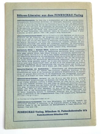 "Funkschau-Tabelle der Wehrmachtröhren" Funkschau Verlag 1944, 39 Seiten, DIN A5